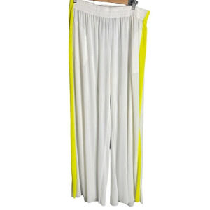 Norma Kamali Elastic Waist Side Striped Track Pants White Neon Green